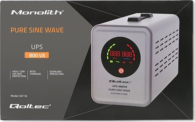 UPS për kaldajë Qoltec UPS 800VA, 560W, valë sinusoide e pastër, gri