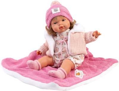 Kukull bebe Llorens Lola, 38cm, set rrobash, rozë