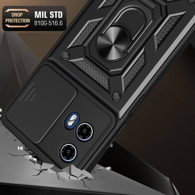 Kllëf telefoni Tech-Protect Camshield Pro për Motorola Moto G24, G24 Power, G04, me unazë 360°, i zi