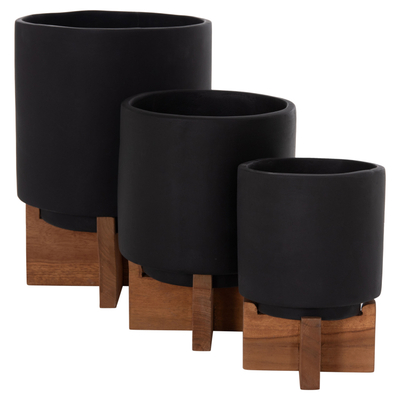 Set vazo dekorative TANTI HM4685.01, 3 copë, Fiber Cement, të zeza