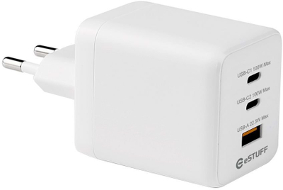 Karikues USB eSTUFF INFINITE, 100W PD GaN, 2x USB C 1x USB A, i bardhë