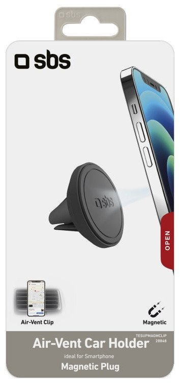 Магнетска држачка за автомобил Sbs Magnetic Car Holder With Clip, со штипка, црна