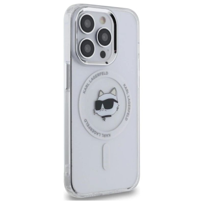Kapak telefoni Karl Lagerfeld KLHMP14LHLSCHH, për iPhone 14 Pro 6.1", MagSafe, i bardhë transparent