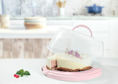 Enë për torte Plast Team, transparente/e hirtë
