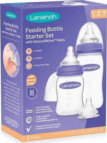 Set biberon për bebe Lansinoh Starter Set, biberon Natural Wave, plastikë, transparent