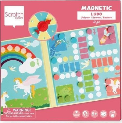 Loja magnetike Ludo Scratch Unicorns, me spinner, dizajn njëbrirësh, shumëngjyrëshe