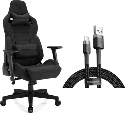 Karrige gaming SENSE7 Sentinel, material pëlhure, mbështetëse krahësh të rregullueshme, e zezë