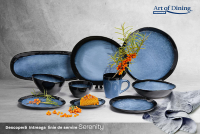 Set 6 pjatancash ovale Heinner Serenity, 20 cm, qeramike, blu e zezë