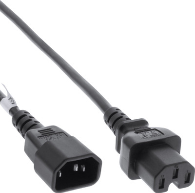 Kabllo zgjatuese rryme InLine IEC-C15 në IEC-C14, 1m, e zezë
