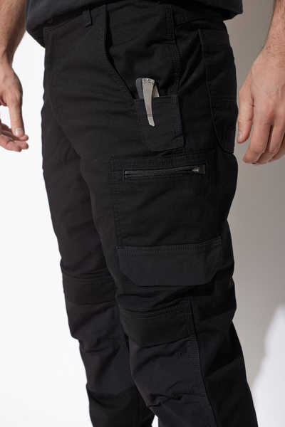 Pанталони за работа Carhartt Rugged Flex Ripstop, со повеќекратни џебови, двоен преден дел, црни