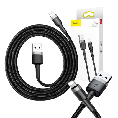 Kabllo USB Lightning Baseus Cafule 2,4A 1m (Gri+E zezë)