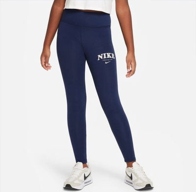 Хеланки Nike Logo Print, со бел еластик, за девојчиња, темно сини
