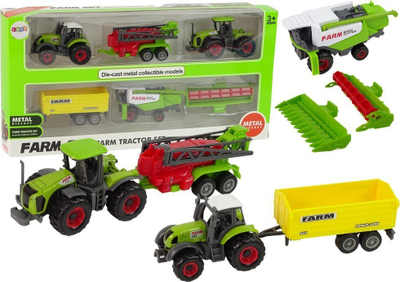 Set lodrash bujqësore Leantoys Farm, 6 automjete metalike, për fëmijë 3+, shumëngjyrësh