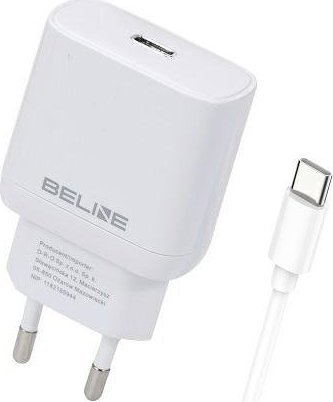 Karikues Beline BLNCB30 për prizë, 30W GaN, USB‑C PD, me kabllo USB‑C, i bardhë