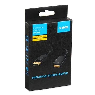 Adapter AV iBOX iadp4k, DisplayPort në HDMI, 4K, i zi