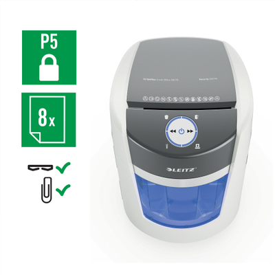 Makinë shkatërruese dokumentesh Leitz IQ OptiMax 350, P5, 22L, e bardhë