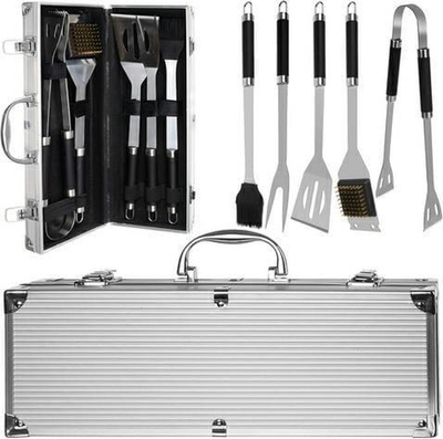 Set veglash për barbecue, 5 copa, në çantë alumini, ngjyrë argjendtë