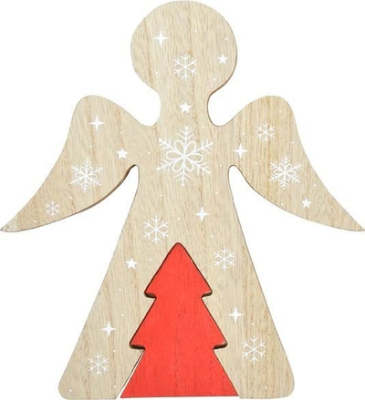 Dekor druri MFP Angel, 19 x 17 cm, me bredh, ngjyrë natyrale me të kuqe