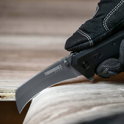 Thikë palosëse Toughbuilt Hawkbill 3", teh i lakuar, trup metalik, e zezë