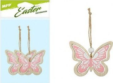 Dekor varëse druri MFP Butterfly, 7 cm, set 2 copë, rozë