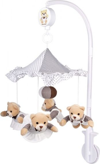 Karusel për krevat bebe Canpol Babies Plush Mobile Teddy Bears Beowa, me muzikë, pelush, ngjyrë neutrale
