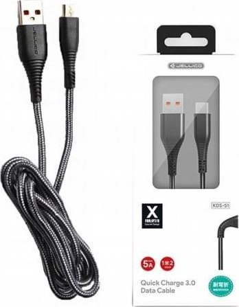 Kabllo kariku për telefon Jellico KDS-51, Micro USB 1m, 5A, gri e errët