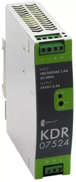 Furnizues energjie Breve KDR 07524, 24VDC 3.2A, 76.8W, gri e gjelbër