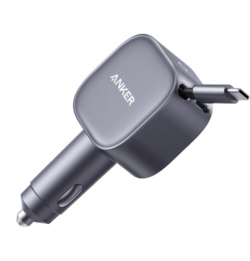 Karikues veture Anker Nano, 75W, USB C me kabllo tërheqëse, argjendtë