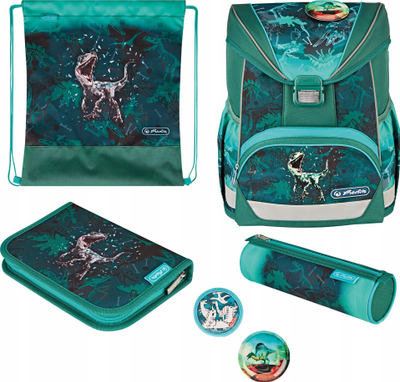 Set çantë shkolle Herlitz UltraLight Plus Green Rex, për djem, poliester, jeshile turkeze