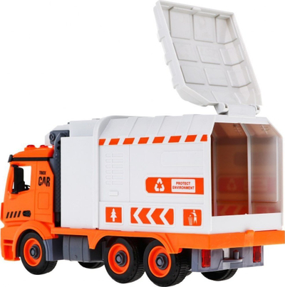 Lodër kamion plehrash Yiwan Toys ZAU.YW9084, me drita dhe zë, set edukativ me kosha, portokalli