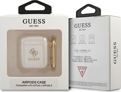 Kuti mbrojtëse Guess GUA2UCG4GT Transparent Glitter Collection për AirPods 1/2