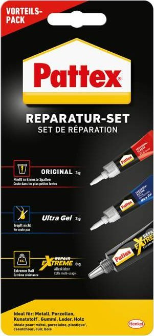 Set ngjitësash Pattex Repair Set, 3 pjesë, transparent