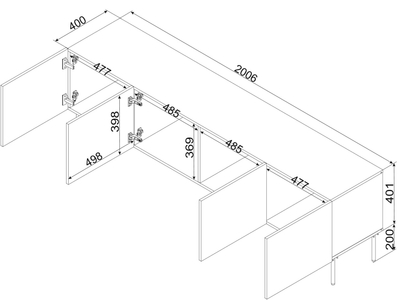 Komodë TV ISLA 200, 200cm, MDF, e zezë matte