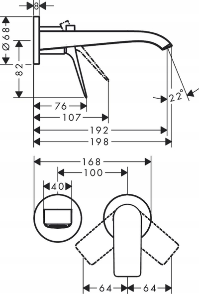 Bateri lavamani mur për shpi Hansgrohe Vivenis F Set, 2 vrima, gryka 195 mm, krom