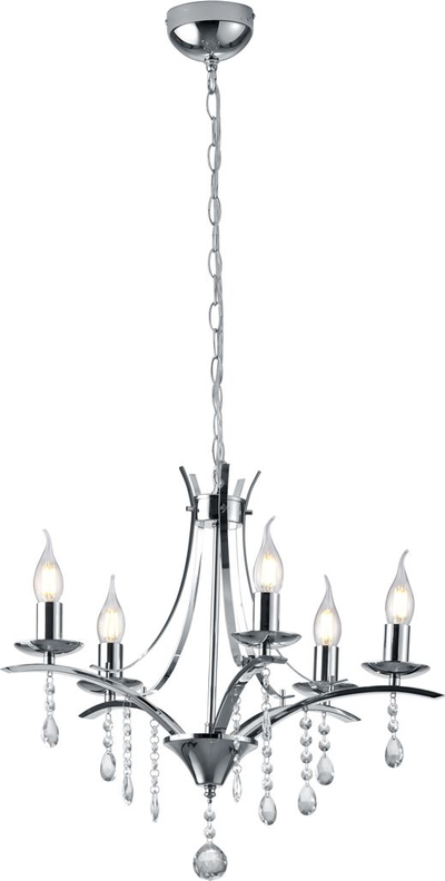 Llambadar Trio Lighting Lucerna, 5 vende, elemente xhami, krom i argjendtë
