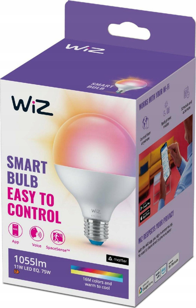 Llambë smart Philips WiZ Globe, LED 11W 75W eq., E27, e bardhë