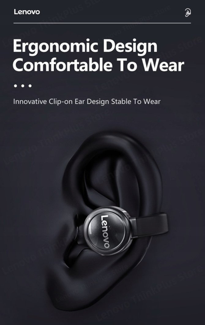 Dëgjuese Lenovo X20 Ear Clip TWS, 6 orë, 10m, me mikrofon, të zeza