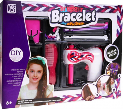 Lojë për flokë DIY Braider, set elektrik, me aksesorë, rozë e bardhë