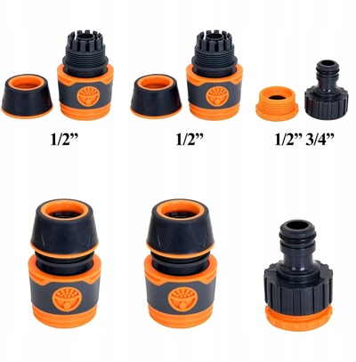 Set lidhëse për zorrë uji Schmith, 1/2" 3/4", plastik, portokalli e zezë