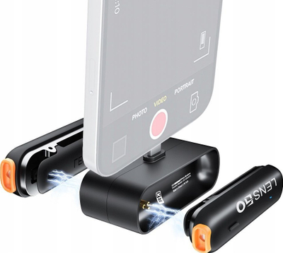 Mikrofon pa tela Lensgo 518C Mini, për iPhone, me Bluetooth, ngjyrë e zezë