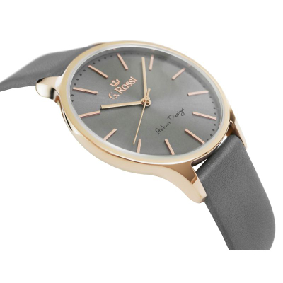 Orë gocash G. Rossi 10317A8-1B3, quartz, rrip lëkure, gri rose gold