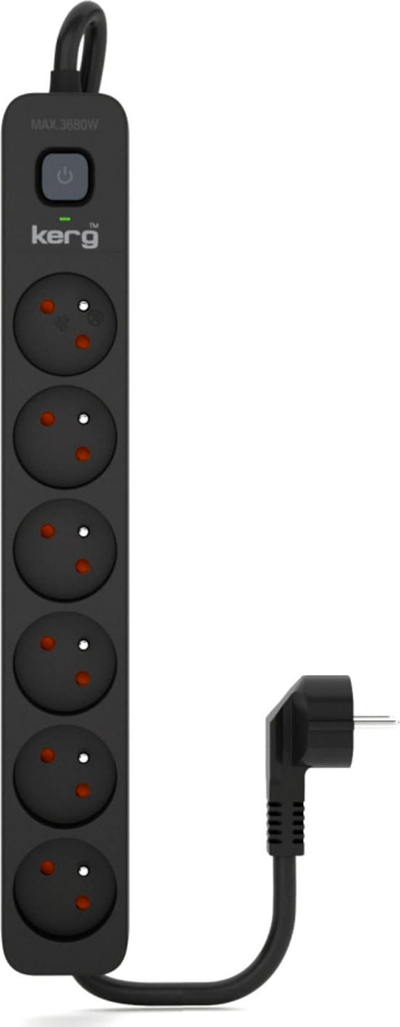 Shirit elektrik Kerg, 6 prizë, 5m, 16A, i zi