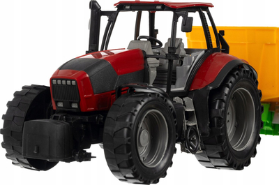 Lodër traktor për punë fushe me rimorkio Bruder 24711, plastikë ABS, i gjelbër