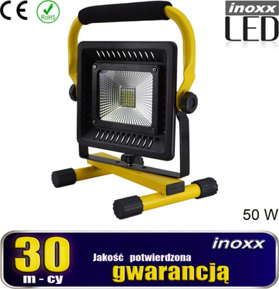 Reflektor portativ LED INOXX FL, 50W, me bateri dhe 230V, i zi