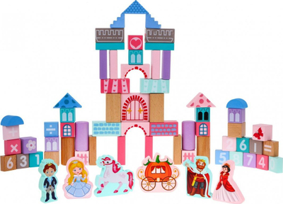 Lodër blloqe druri Ramiz MC-024, 64 copë, sorter edukativ Princeshë, ngjyra pastel