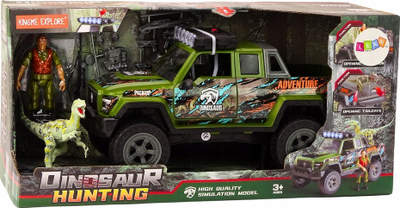 Makinë lodër terreni LeanToys Hunter Dinosaur, drita dhe tinguj, me figurina, e gjelbër