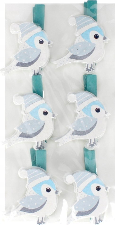 Set dekorativ kapëse druri Craft with Fun Bird, 6 copë, shumëngjyrëshe
