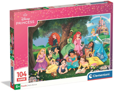 Puzzle Clementoni Disney Princess Super, 104 copa, 48.5 x 33.5 cm, shumëngjyrësh
