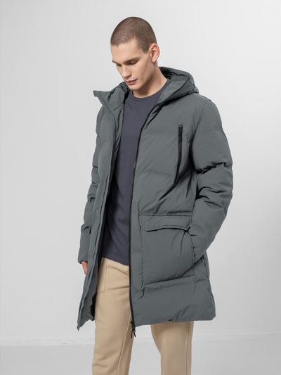 Jakne dimri 4F Quilted H4Z22 KUMP010, e gjatë, me kapuç, gri