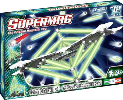 Set konstruktiv magnetik Supermag Glow 72, 72 copa, me dritë, jeshil